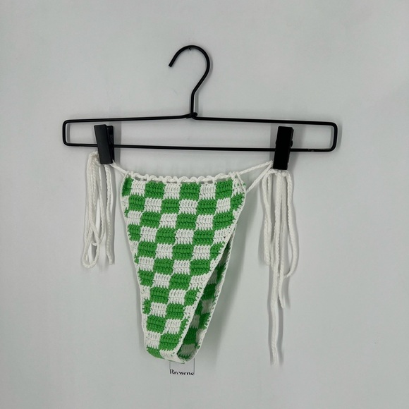Frankie’s Bikini x Browns Crochet High Cut Side Tie Bikini Bottoms Jade Checker - Picture 2 of 6
